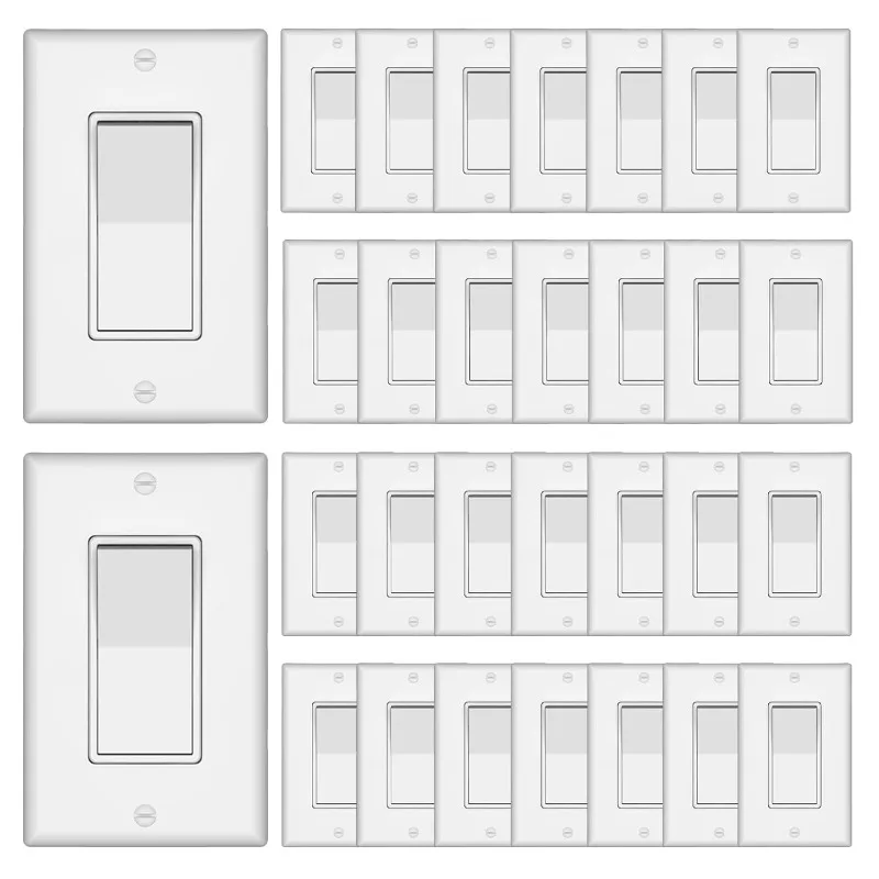 Single Pole Decorator Wall Light Switch with Wall Plate, 15A 120V/277V, On/Off Paddle Switch, Residential Grade