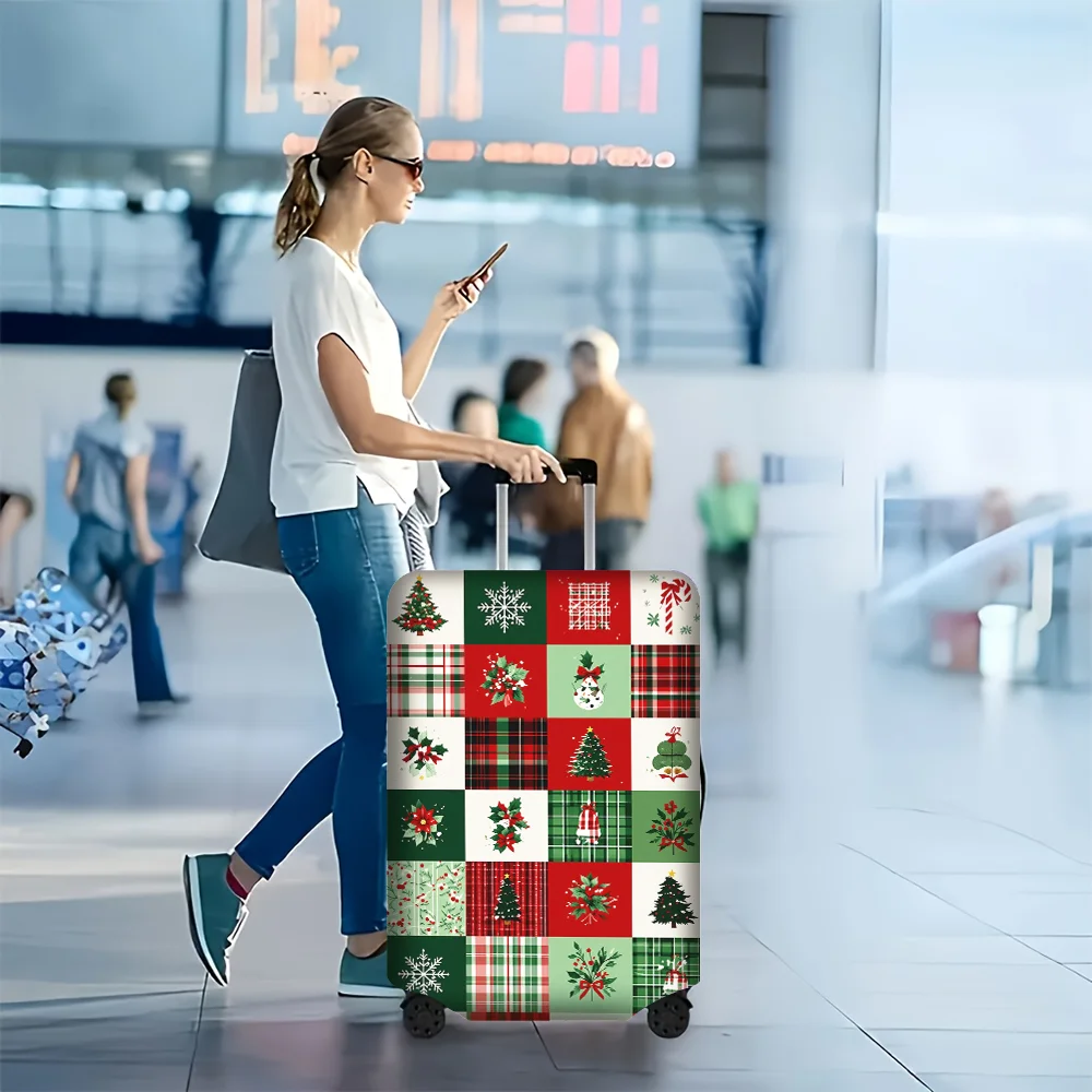 1PC Christmas check patchwork printed luggage cover for luggage sizes 18-32 inches; dust and elastic travel accessories to effec