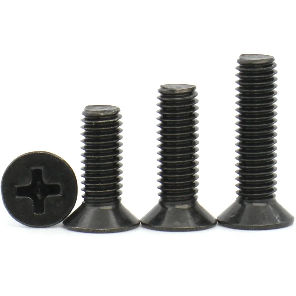 10pcs/lot M1 M1.2 M1.4 M1.6 M1.7 M2 M2.5 M3 M3.5 M4 M5 Mini Black Steel Phillips Flat Countersunk Screw Bolt