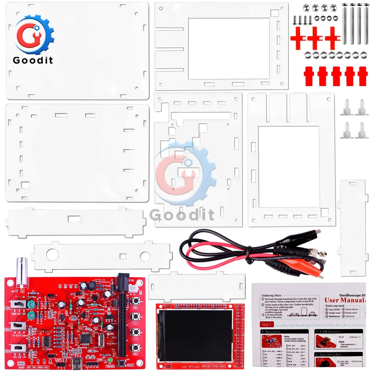 Imagem -04 - Kit de Osciloscópio Digital Tft de 2.4 Polegadas Testador Faça Você Mesmo 200khz Sonda de Largura de Banda 1msps Suíte de Produção Eletrônica Caixa Acrílica Opcional