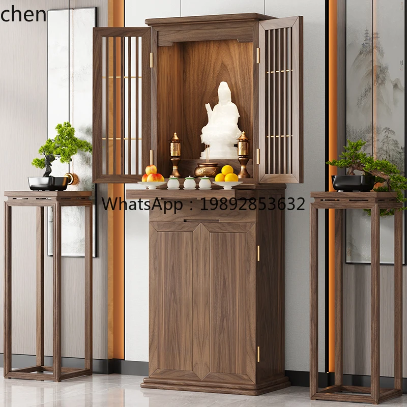 AB 無垢材神棚 ドア付き 仏壇 財神仏 家庭用 観音 新中式神棚キャビネット