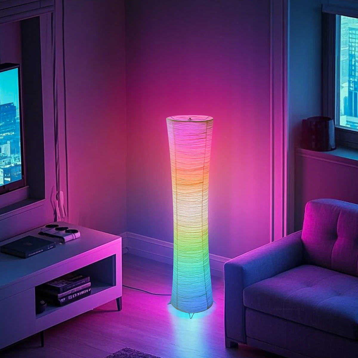 مصباح ورقي، مصباح ذكي LED متغير الألوان RGB، جهاز تحكم عن بعد، مصباح أرضي، مناسب لغرفة المعيشة وغرفة النوم وغرفة الألعاب.