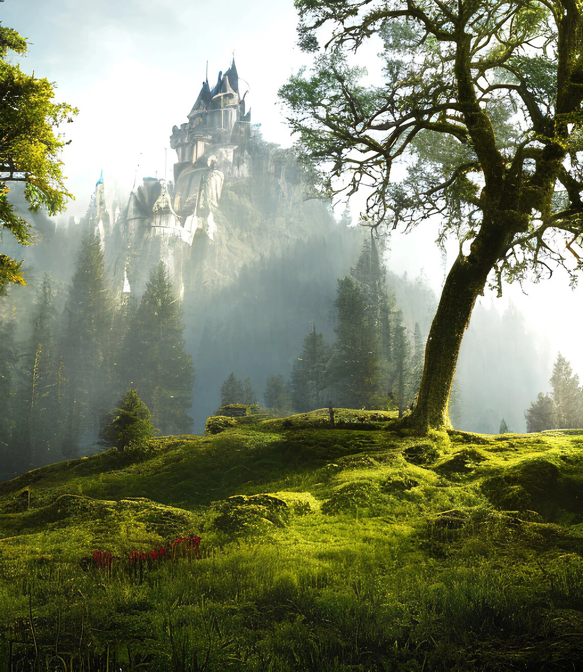 

Johnson Fantasy Castle tree grass smoke backdrops High quality computer print scenic Photography Studio Backgrounds