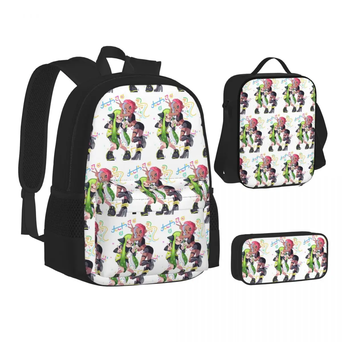 Splatoon Play Gamer Backpacks Boys Girls Bookbag School Bags Kids Rucksack Lunch Bag Pen Bag Three-Piece Set