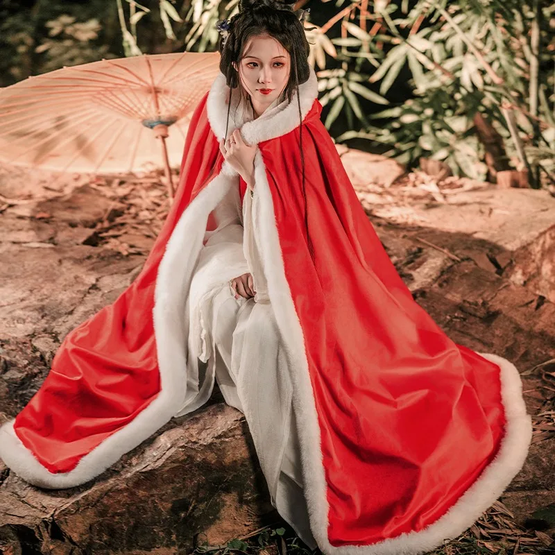 

Original Hanfu Painting Wedding Cape Winter Thickened Ancient-style Shawl with Velvet Red Traditional Chinese Style Outerwear