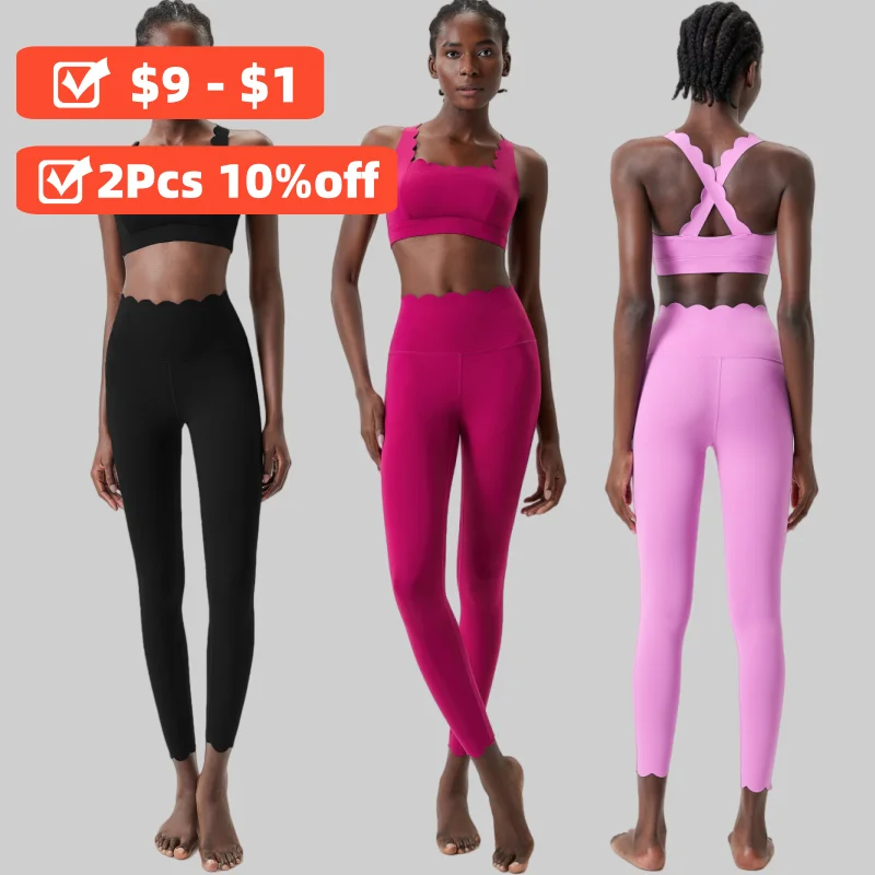 

2Pcs Lo Stretchy Activewear Solid Color Sportswear Gym Set Yoga Suit for Women Fitness Legging Bar Top Running Workout Clothes