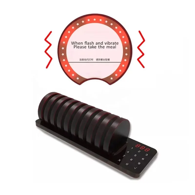 

Strong Signal Queue Paging Beeper Waterproof Vibrating 1 Base 10 Buzzers Wireless Waiter Calling System Call Pager Restaurant
