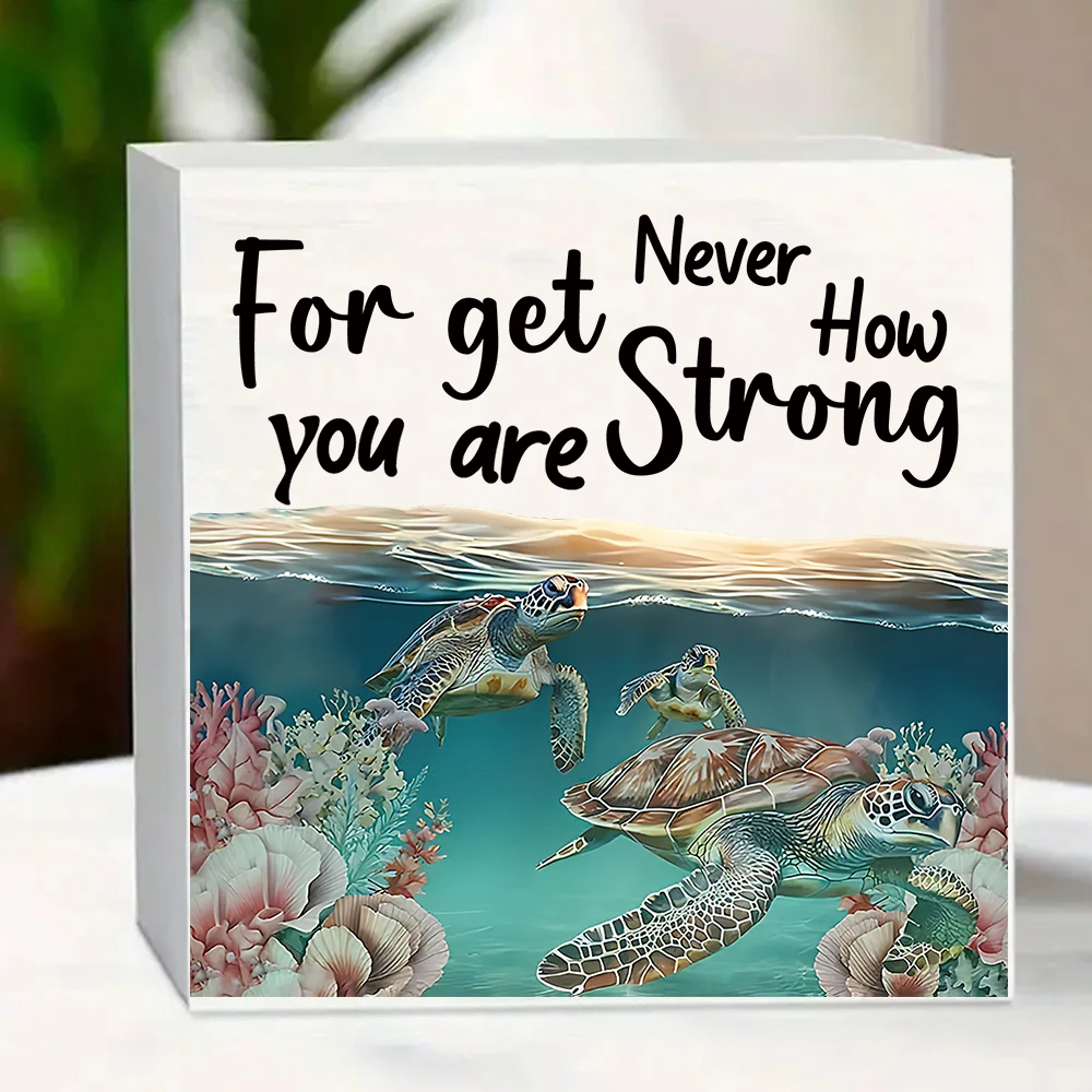 Sea Turtle Inspirational Wooden Box Sign Motivational Gift for Turtle Lovers Self-Love Growth Mindset Gift for Home, Office