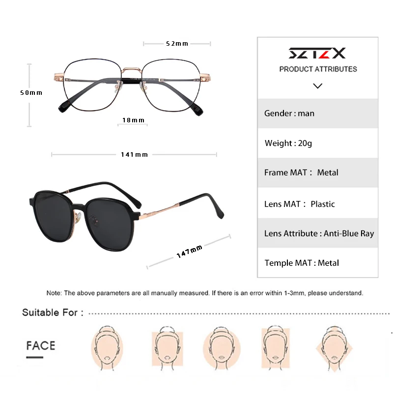 SZTZX-Lunettes de soleil polarisées à clip magnétique pour hommes et femmes, verres de lecture, anti-lumière bleue, myopes, couleur dégradée