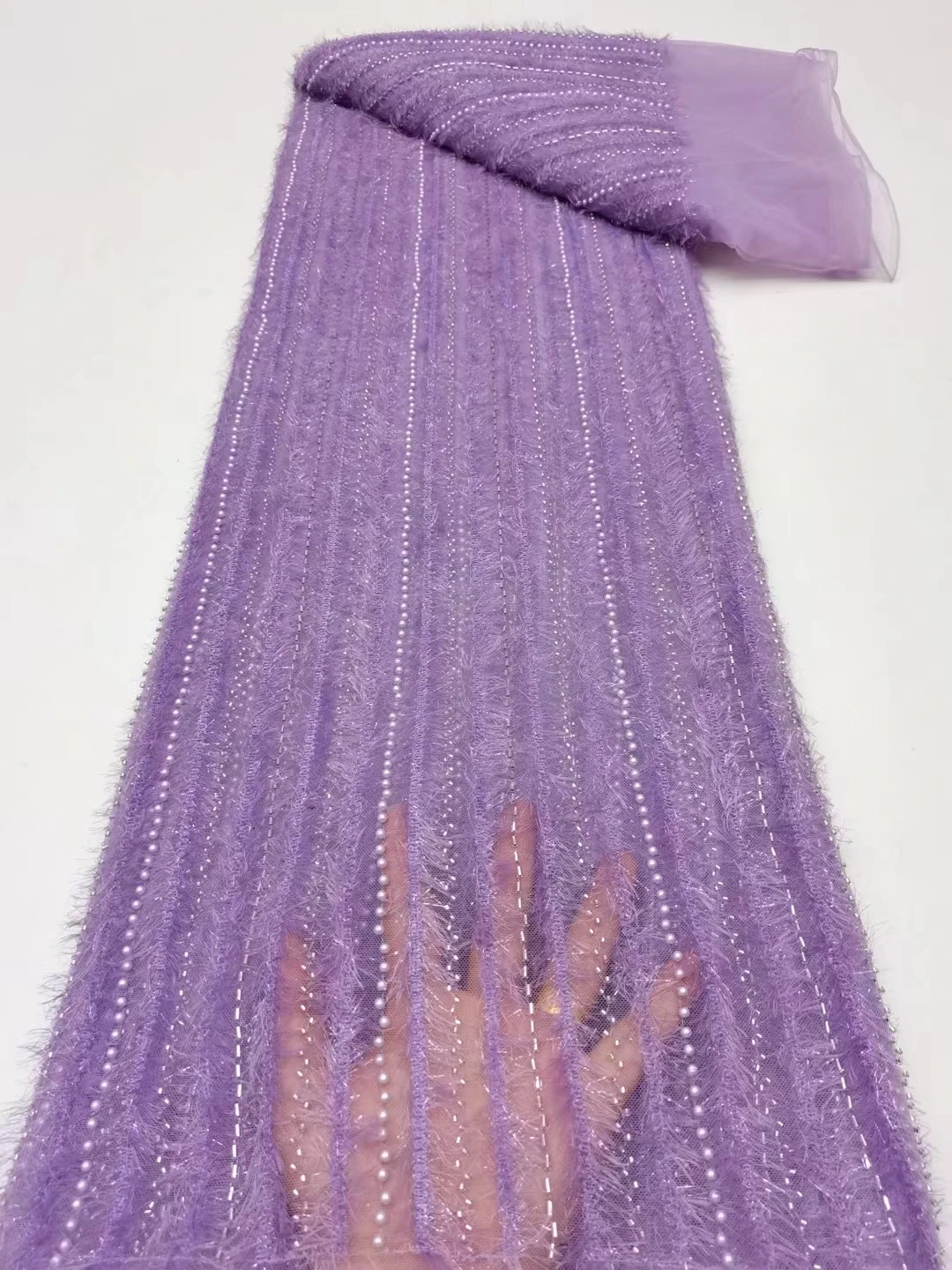 

Latest Luxury Beaded African Lace Fabric 2023 High Quality French Beads Lace Nigerian Tulle Lace Fabric For Wedding Dress KR2332