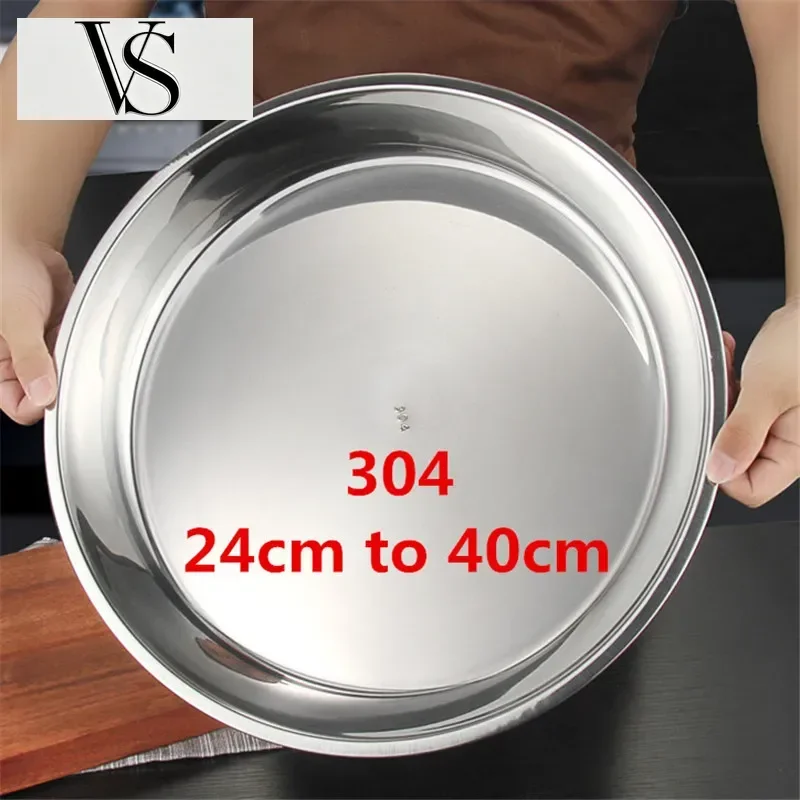 Plate Steamed Flat Big Large Meal Size Handle Dual Dough Dishes and Plates Sets Dish 304 Steel Stainless Plate Tray Noodle