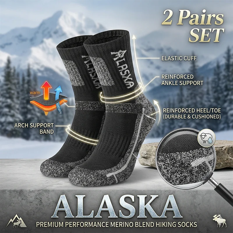 2 Pairs Men Winter Thermal Sports Socks Outdoor Warm Breathable Crew Socks for Cycling Running Hiking Skiing