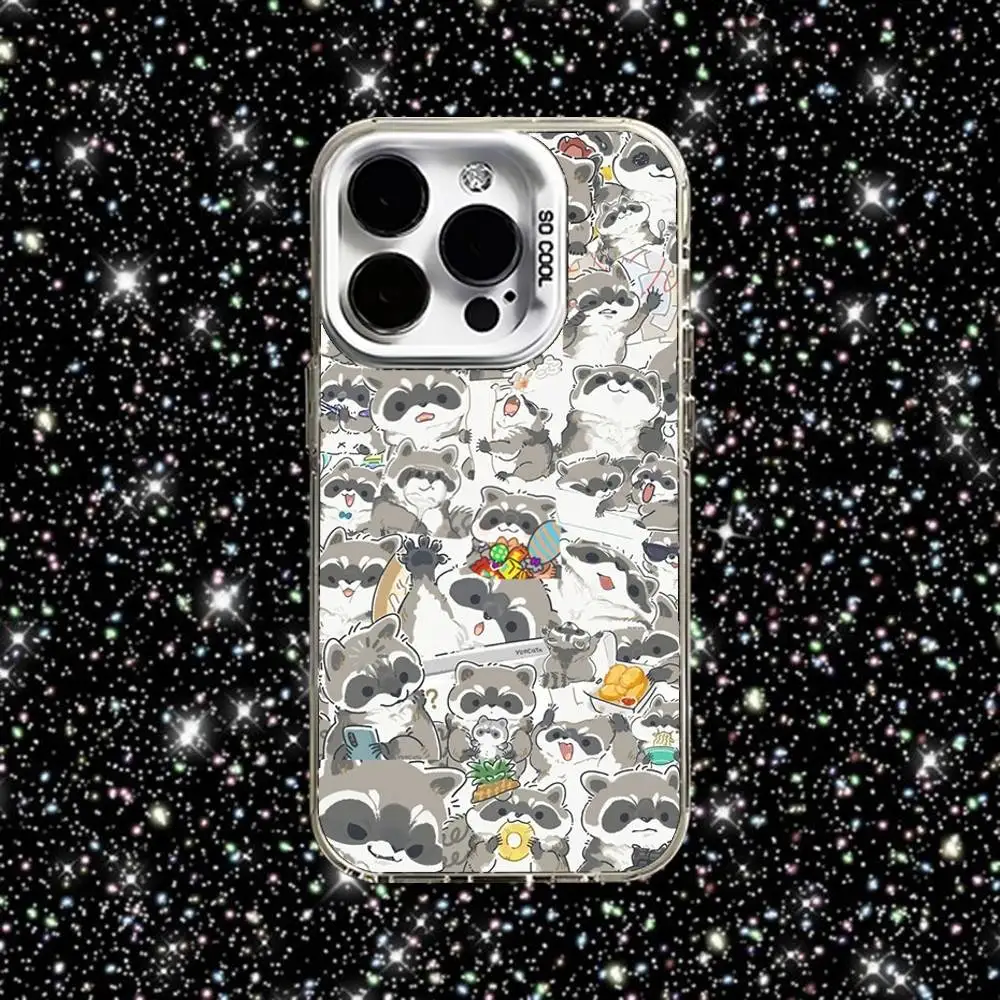 Чехол для телефона с милыми животными в виде енота для iPhone 16,15,14,13,12,11, Pro, XS, Max, Plus, Mini, SE, White Candy, матовый противоударный чехол