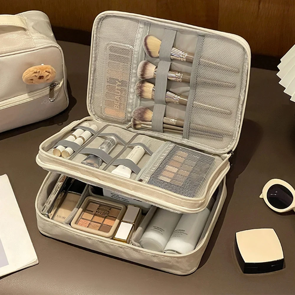 

Portable Large Capacity Makeup Bag Double Layer Multifunctional Cosmetic Bag Hand-held Three Layer Makeup Organizers Travel