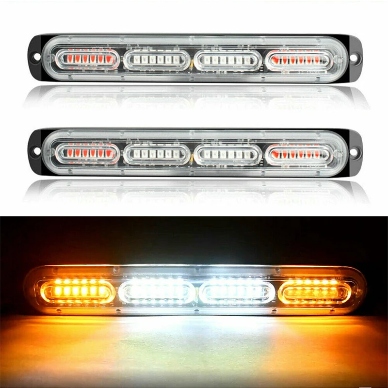 

2CPS 24-LED Strobe Lights Car Emergency Warning Hazard White&Amber Red&White Flash Bar Amber Red Side Warning Lamps