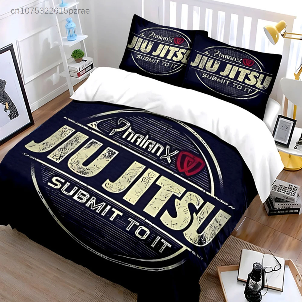 3Pcs Jiu Jitsu Bedding Set, Vintage Phalanx Logo Print Duvet Cover + 2 Pillowcases For Martial Arts Fans
