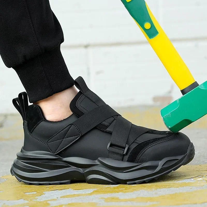 Men's Safety Boots Black Men Steel Toe Work Boots Anti-smash Anti-puncture Microfibre Leather Light Weight  Protective Shoes