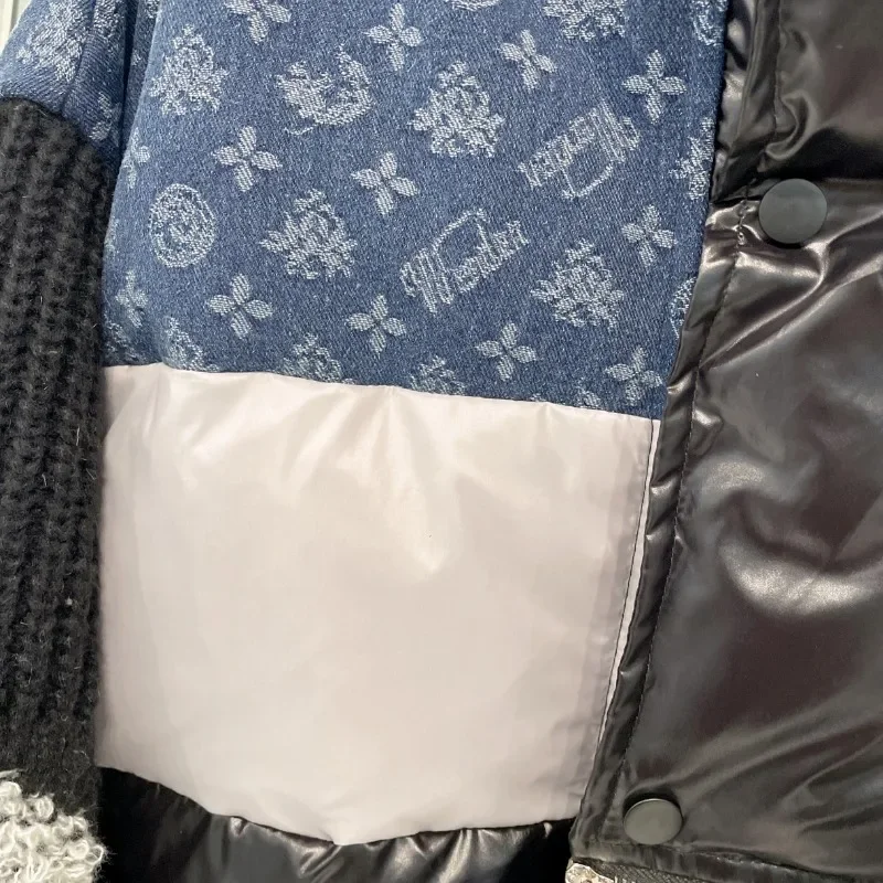Frauen Neue Stil Gestrickte Ärmel Buchstaben Verdickte Weiße Ente Unten Oberbekleidung Jacken Patchwork Mit Kapuze Unten Jacke für Frauen