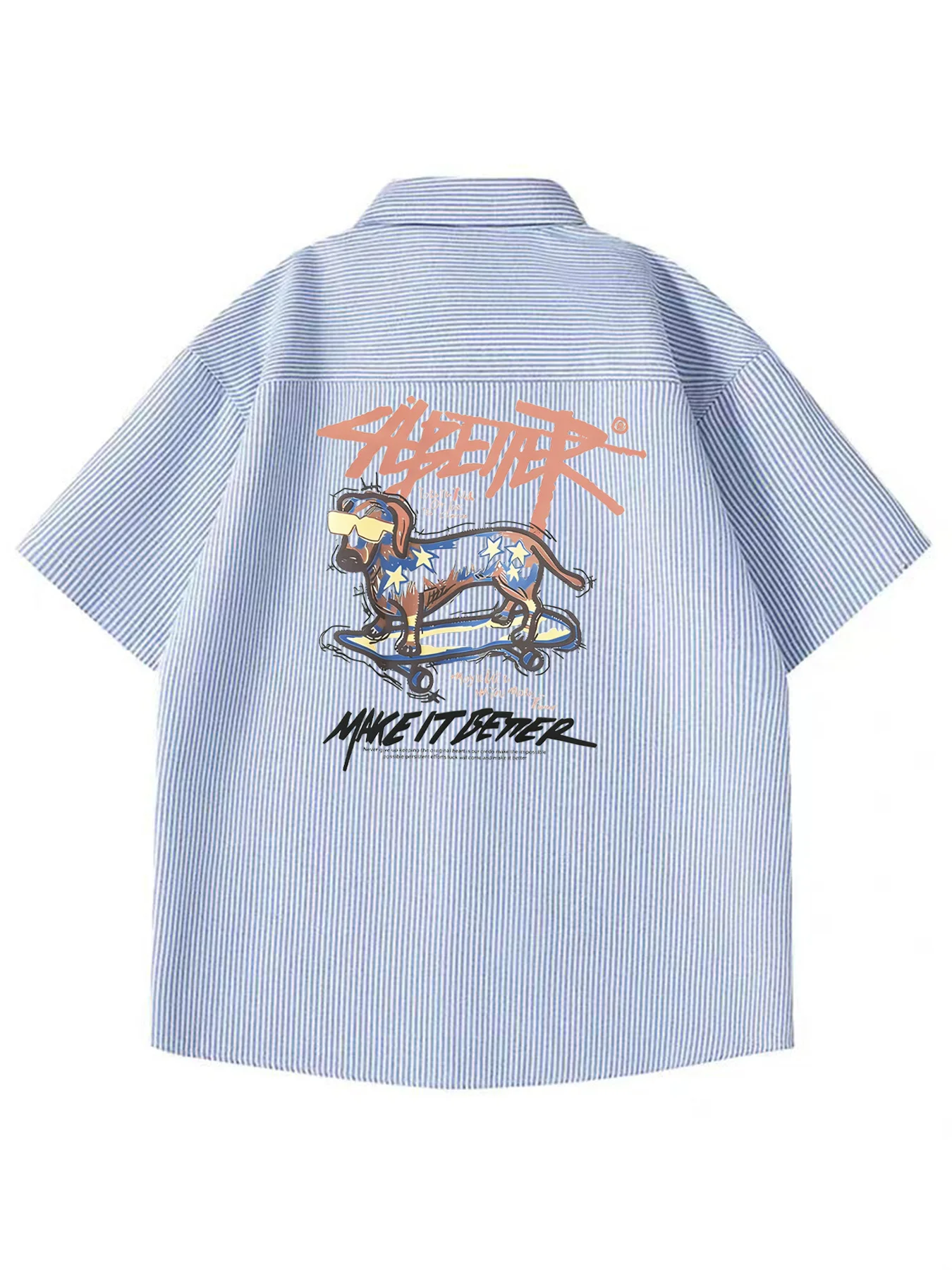 

Summer New Cartoon Cool Star Dog Pattern Short Sleeve Striped Shirt Casual Versatile Simple Fashion Shirt