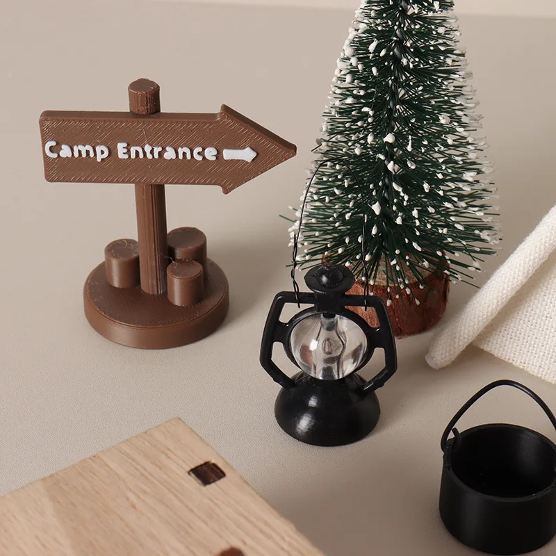 1:12Dollhouse Christmas Camping Scene Set,Mini Teepee Tent Sled Campfire Model,OB11 Micro Landscape Simulation Camping Accessory