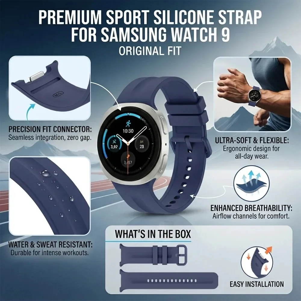 Official 1:1 Silicone Strap For Samsung Galaxy Watch 9/8 40mm 44mm Soft Bracelet Wristband For Galaxy Watch 8 Classic 46mm Belt
