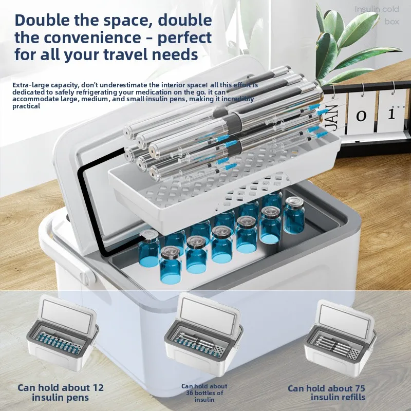 

Portable Double-deck Insulin Refrigeration Box Car Mounted Household Travel Small Rechargeable Medicine Refrigeration Cold Tool