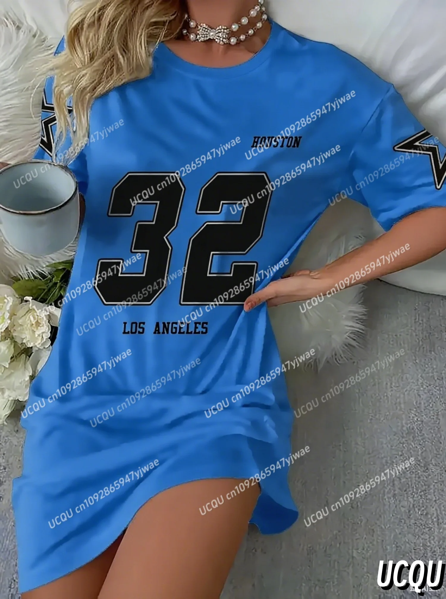 2025 Donne di estate HUSTON 32 T-shirt Abito Allentato Casual O-Collo Lady Manica corta Pullover Abiti Abbigliamento donna