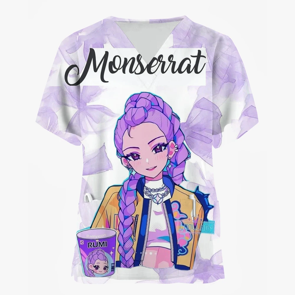 

New Women Tops Cartoon KPop Demon Hunters Print Dentist Veterinary Nurse Fashion Slim Beauty Scrub Clothes Spa