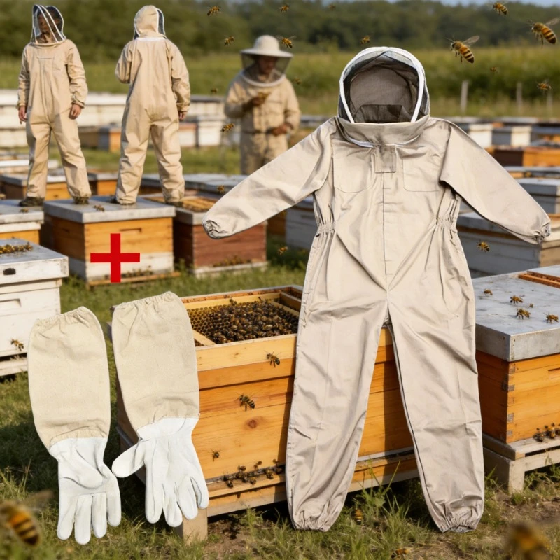 Set Ventilated Full Body Beekeeper Suit Professional Breathable Protective Clothing With Matching Gloves