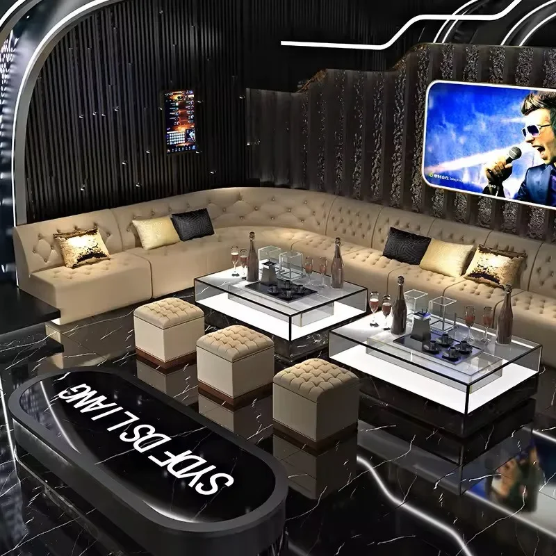 Commercial ktv sofa bar clear bar night club karaoke box special corner booth ul type coffee table combination