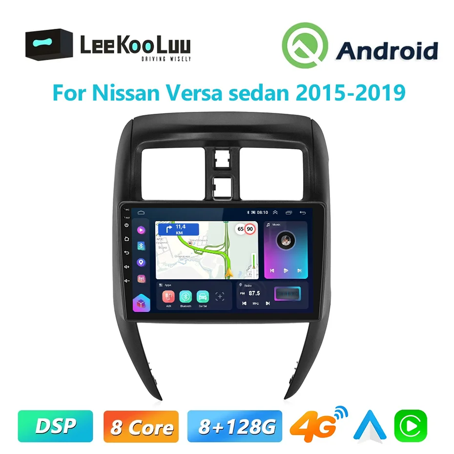 LeeKooLuu-Leitor multimídia carro, Auto Carplay, Android, rádio, GPS, estéreo, 4G, Wi-Fi, DSP, 2 Din, apto para Nissan Versa Sedan 2015-2019