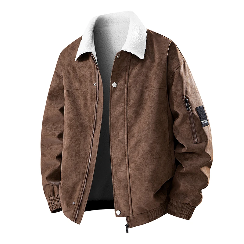 

Плюшевая кожаная куртка на молнии, утолщенная теплая ветрозащитная мужская одежда, высокое качество, Roupas Masculinas, удобные парки Hiot