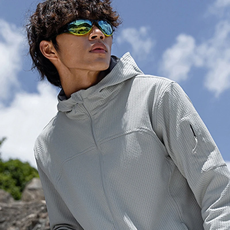Men's Waffle-Knit Hooded Zip-Up Jacket UPF50+ Sun Protection 7A Antibacterial Quick-Dry for Hiking Running Outdoor Sports