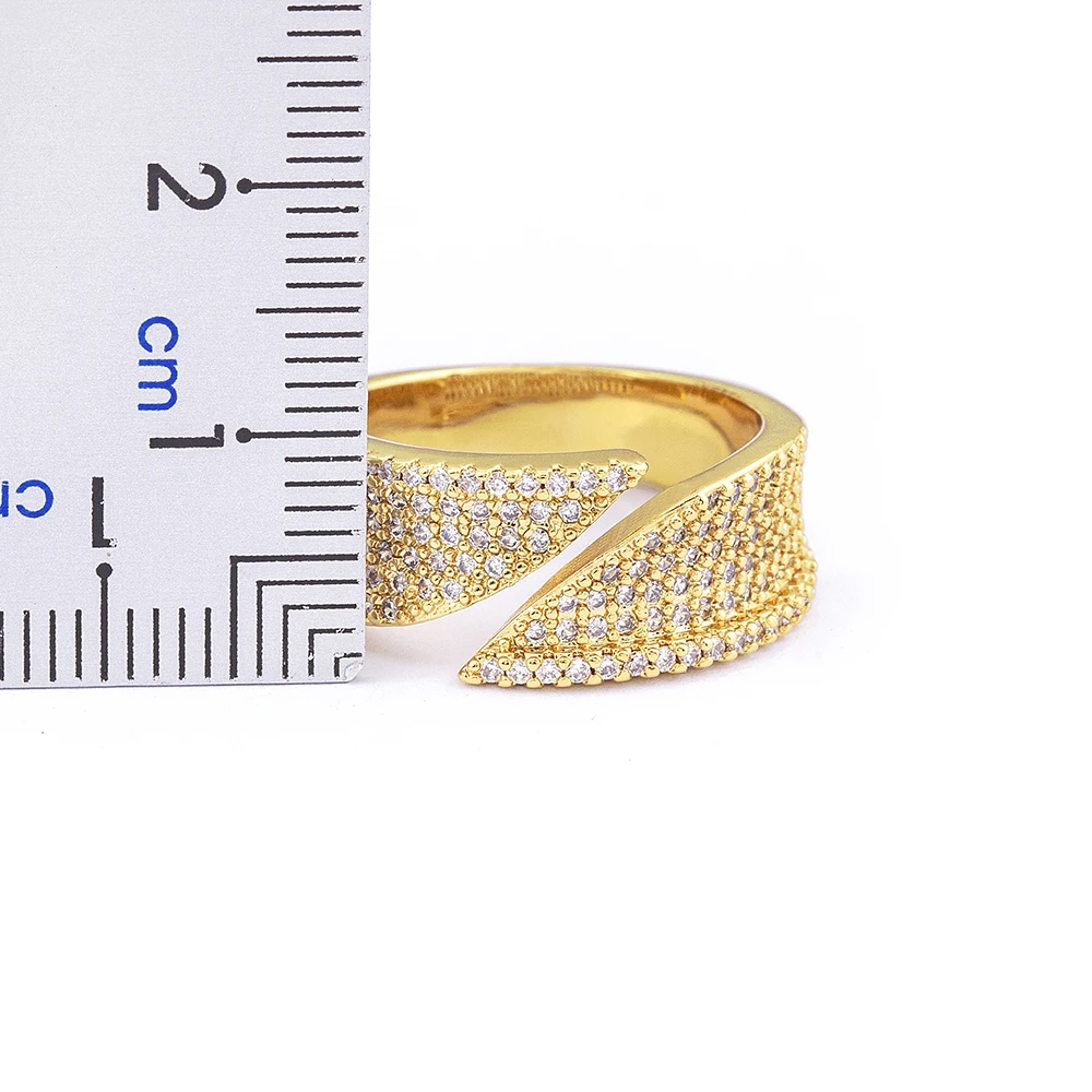 Nidin New Design Copper Zircon Geometric Cuff  Adjustable Ring Fashion Statement Women Charm Jewelry Fine Wedding Party Gift
