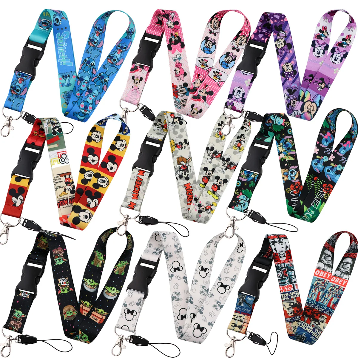 Disney Mickey Yoda Buckle Lanyards For Key Neck Strap Lanyard Keychain Holder Hang Rope Keyrings Fashion Accessories Gifts