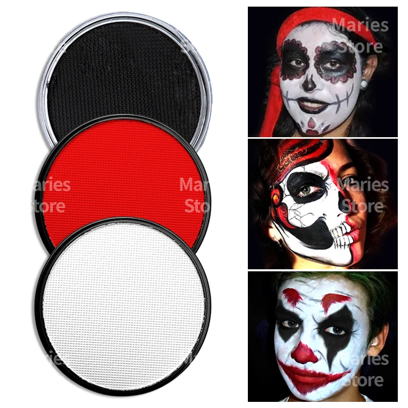 

30g White Black Red Paint Water Based Makeup,Single Color for Adults for Skull,Witch,Goth,Cosplay,Halloween,Christmas,Party