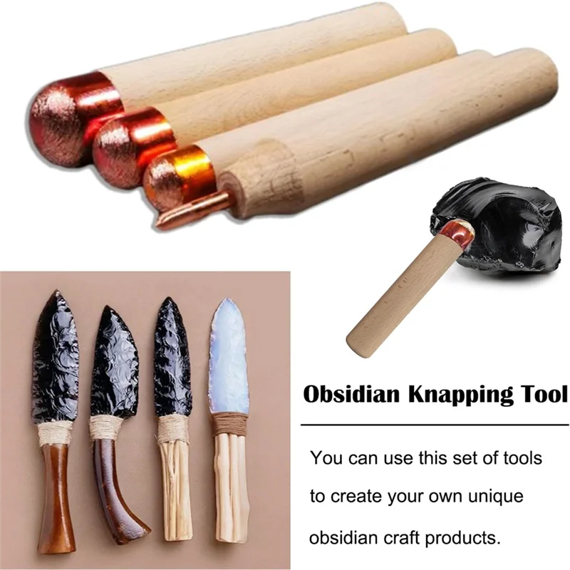 

Knapping Tools Kit Obsidian Crafting Tool,Dragon Crystal Stone Age Toolkit,For Both Pros,Pressure Flaker,Copper Boppers-A98U