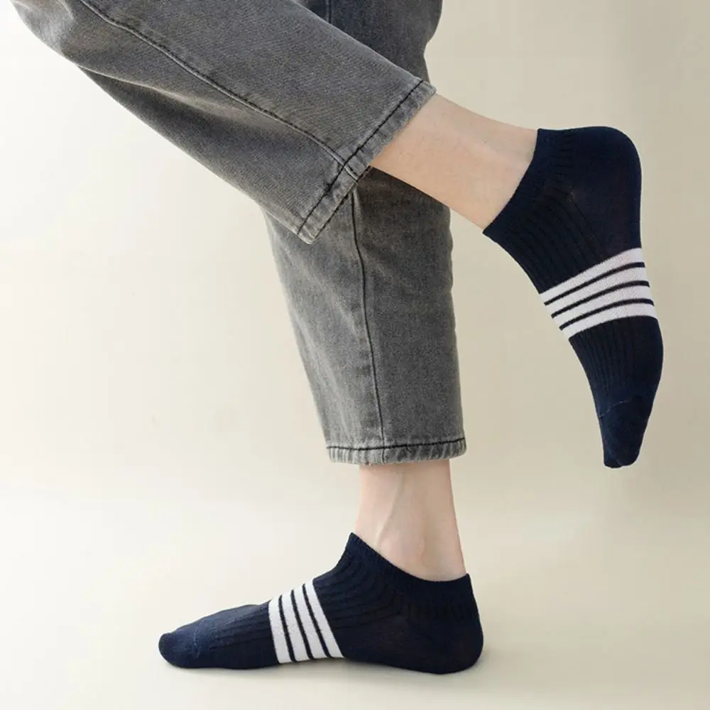 

10Pairs Simple Patchwork Ankle Thin Socks Breathable Cotton Striped Invisible Socks Hosiery Anti-slip Men's Tube Socks Boy
