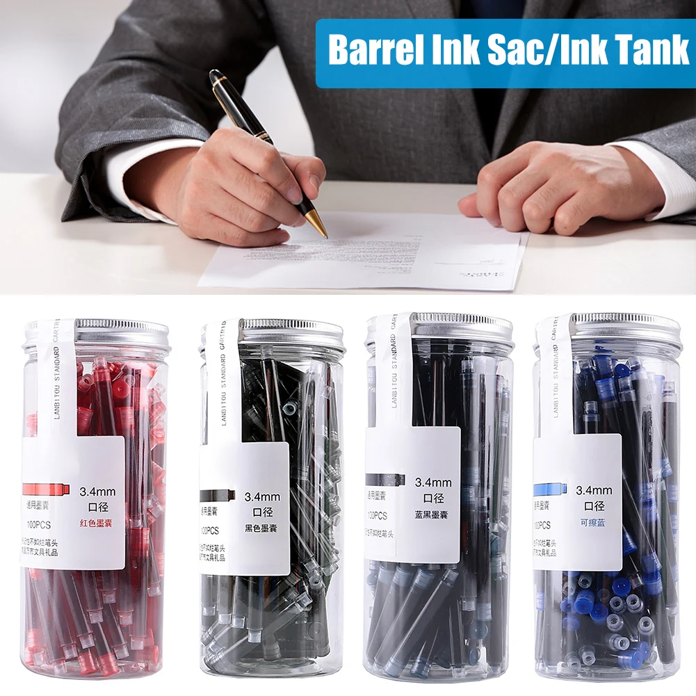범용 만년필 잉크, 일회용 블루 블랙 만년필 리필, 3.4mm