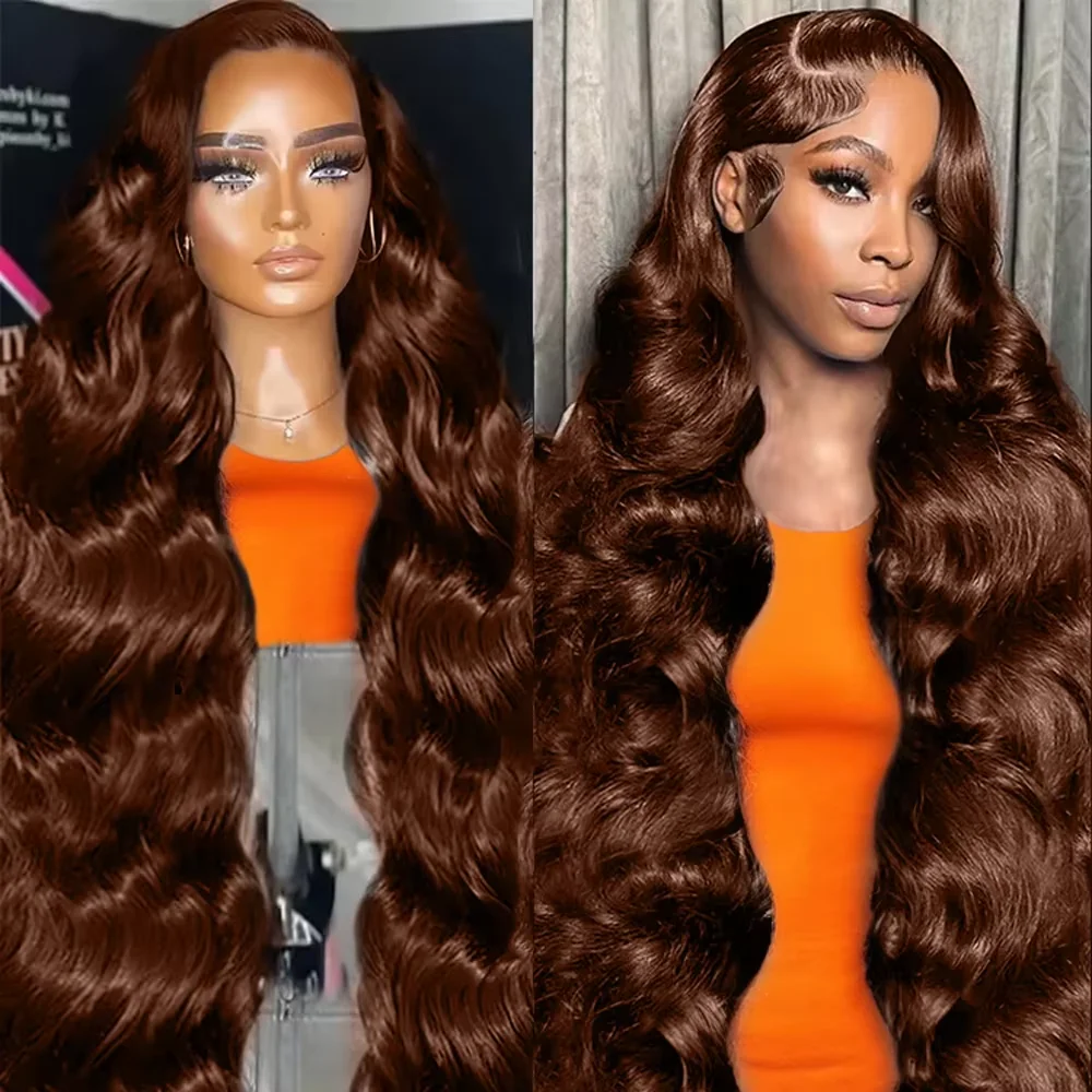 

250% 36Inch Body Wave Chocolate Brown 13x6 Lace Frontal Wigs Transparent HD 13x4 Lace Front Human Hair Wigs Preplucked For Women