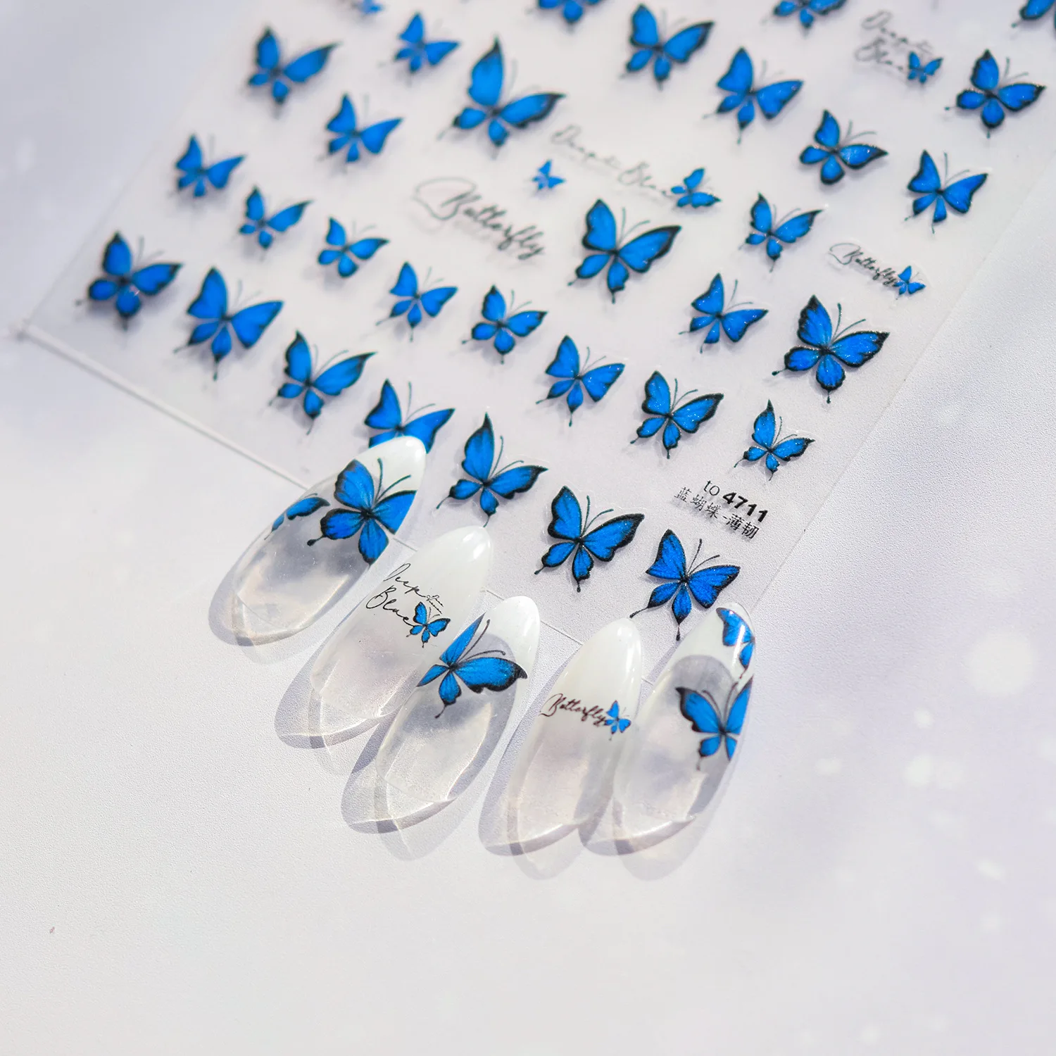 1Pcs 5D Embossed Nail Supplies Blue Butterfly Nail Sticker Seasons Self-Adhesive Flower Nail Art Decor Decals DlY Press On Nails