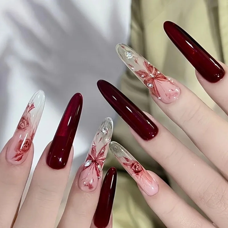 New Ink Red Butterfly Rose Nail Stickers Waterproof Nail Decoration Stickers Nail Art Stickers DIY Art Making Tools