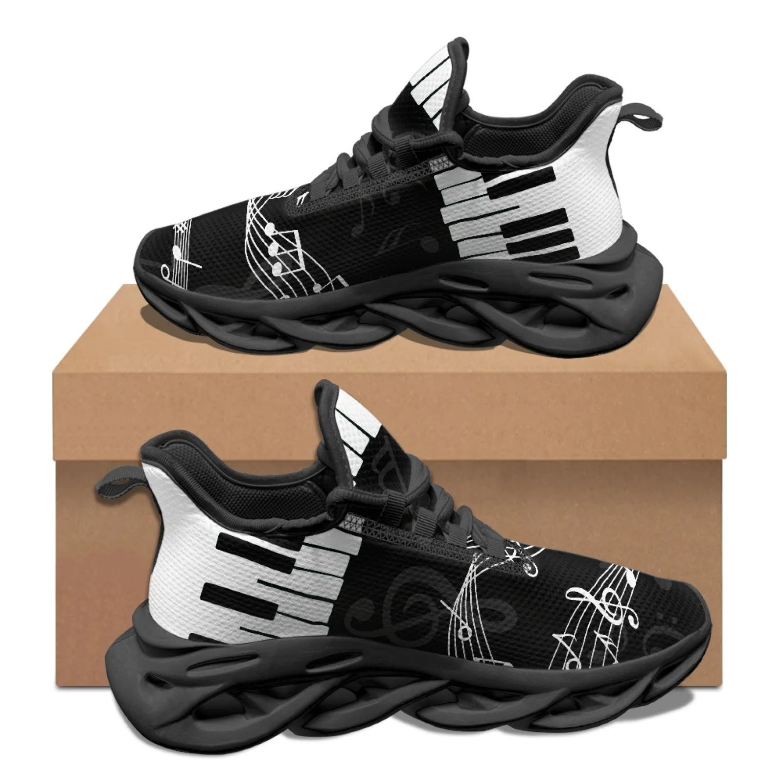 PENSTROLL Black Music Notes Men's Running Shoes Mesh & EVA Mesh Running Shoes Casual Men's Sport Trainer for Walking
