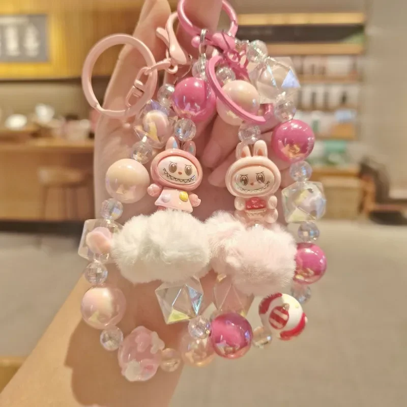 Kawaii Labubu Anime Particles Keychain Bag Mobile Phone Straps Key Chain Mobile Phone Accessories Cute Cartoon Doll Pendant Gift