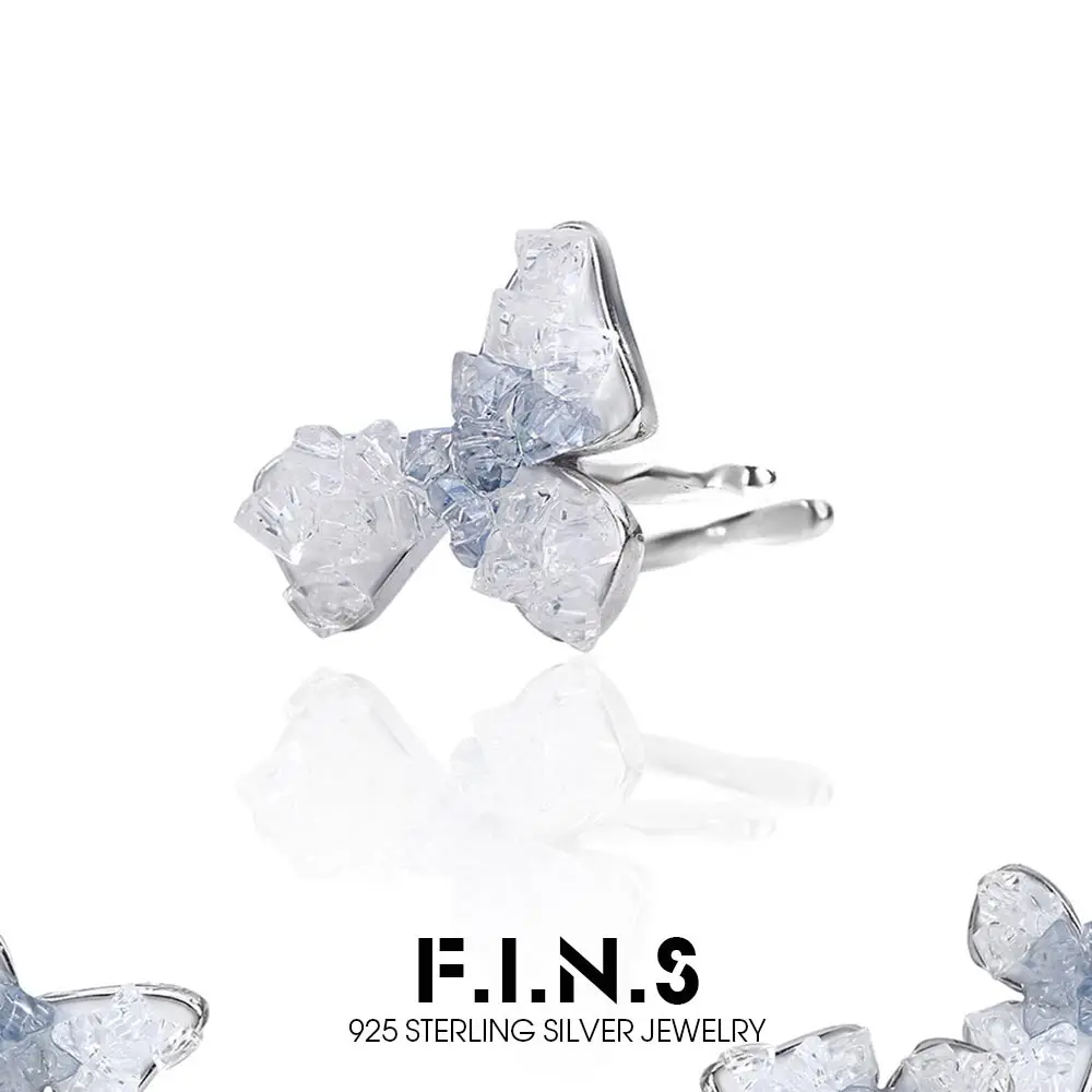 

F.I.N.S 1PC Broken Ice Blue Flower S925 Sterling Silver Clip Earring For No Ear Hole Luxury Broken Spinel Stones Stacked Earcuff