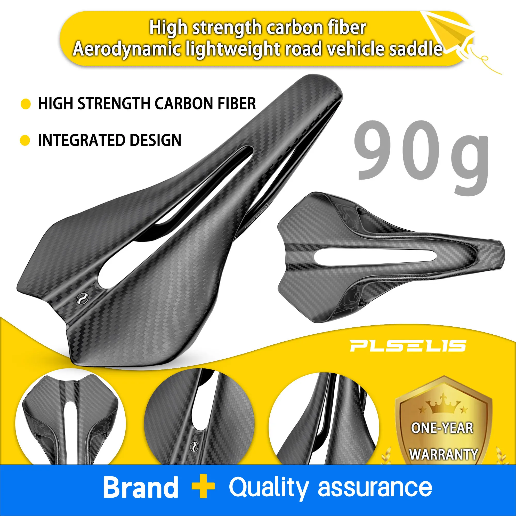 

Plselis Light Road Bike Saddle Carbon Fiber 90g Aerodynamic Design Bicycle Seat Cushion Riding Accessories