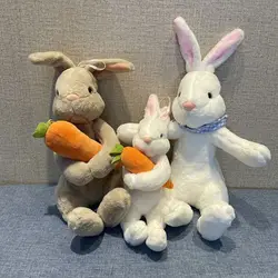 Cute White Grey Sitting Bunny Hugging Carrot Simulated Rabbit Doll Gifts For Kids Birthday Gift Easter Party Decor