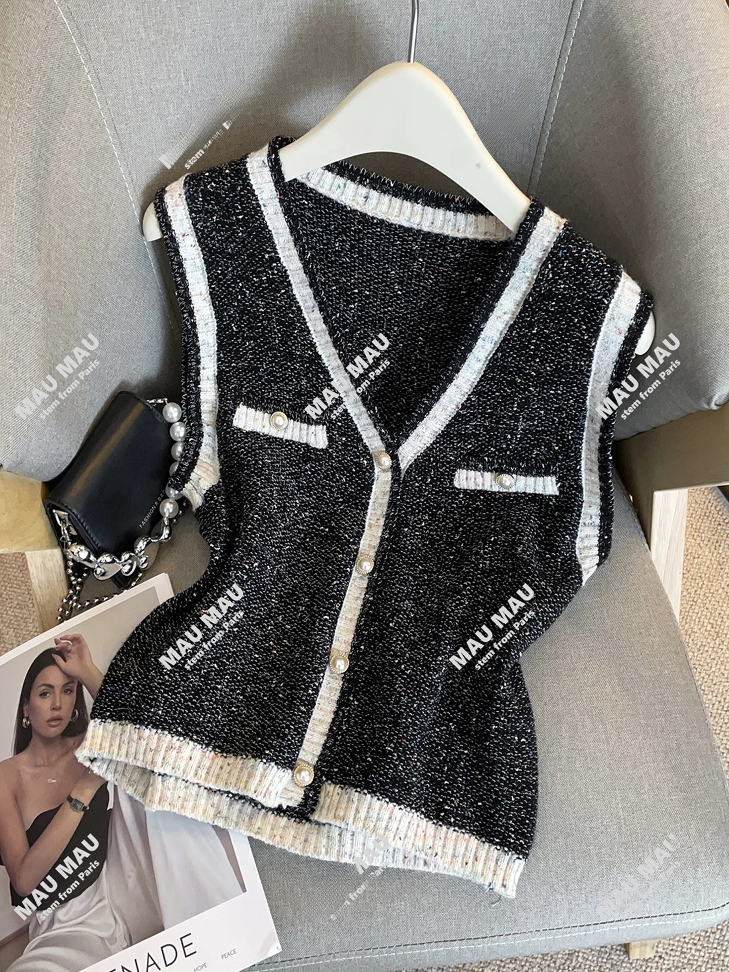 

High-End Women's Knitted V-Ne Cardigan Vest Autumn Retro Small Fraance Sle Commute Simple Regular Fit Medium Softn