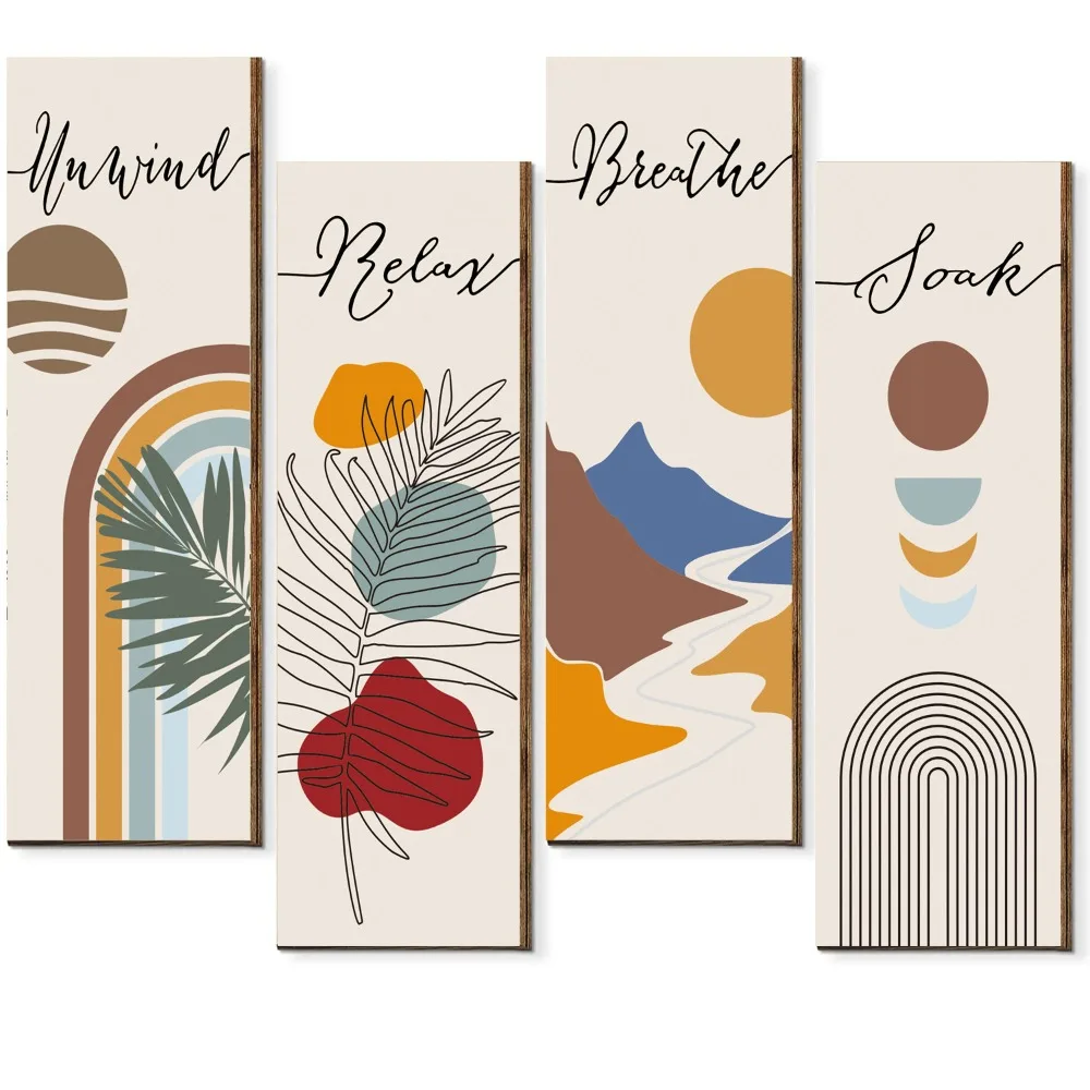 

Inspirational Quotes Bohemian Abstract Hanging Sign Handmade Wall-mounting Plant Leaf Pendant Artistic Wooden Wall Hanging Plate