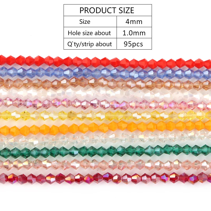 1Strand/Lot 4mm Bicone Faceted Crystal Beads Pointed Glass Loose Spacer Beads For DIY Craft Ornament Making Handmade Accessories